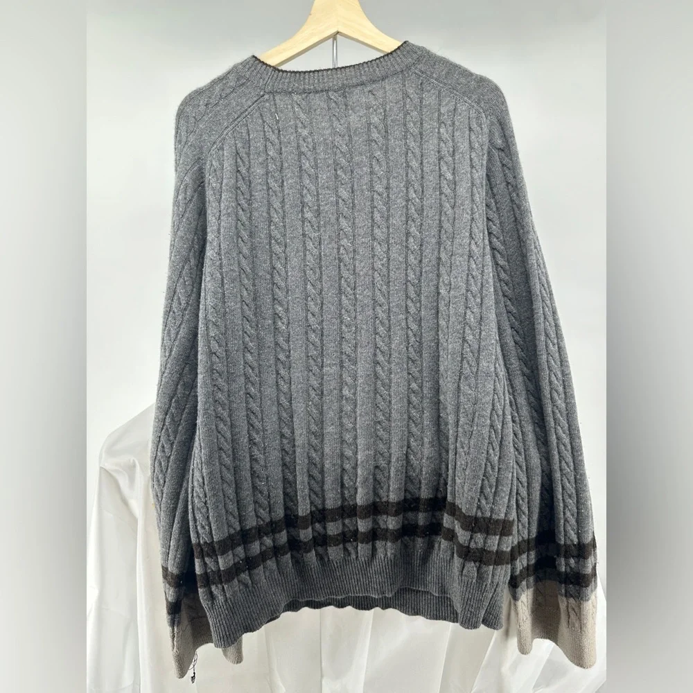 Lanvin will cashmere blend gray and burgundy cable knit sweater
